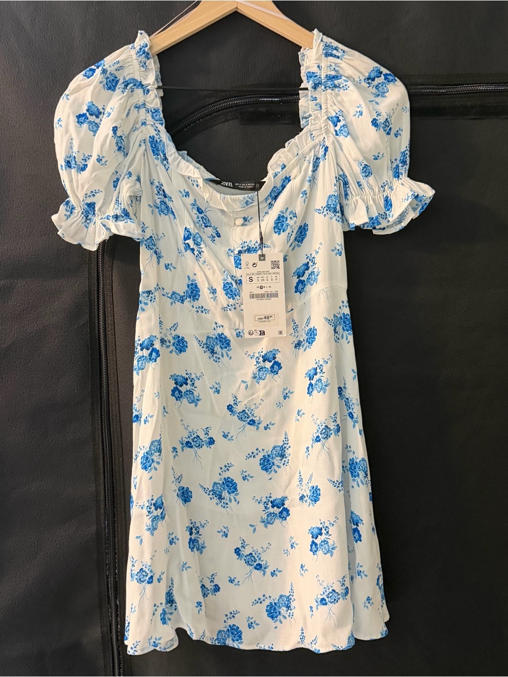 NWT Zara White Blue Floral Lightweight Mini Dress S Cottage Feminine Dainty